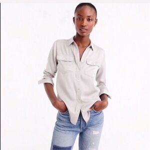 J Crew 100% Silk Blythe Silver/Grey Blouse Sz 0